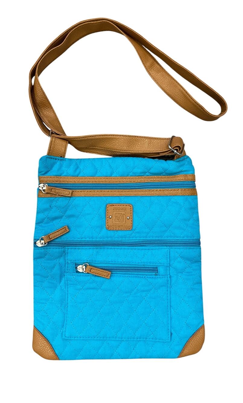 Stone Mountain Turquoise Blue Quilted Fabric Crossbody Bag 11"x9.5" Pockets